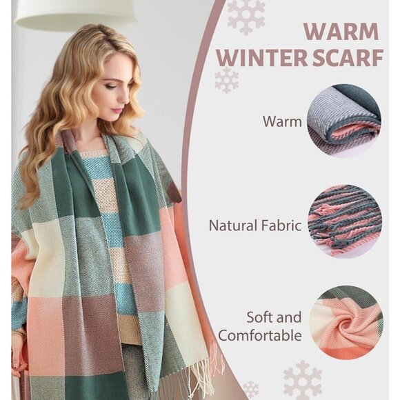 ❤️Women Plaid Scarf Chunky Oversized Winter Fall Warm Tartan Scarves Wrap Shawl - Picture 3 of 5